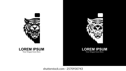 tiger head logo design with front view combined with the letter i