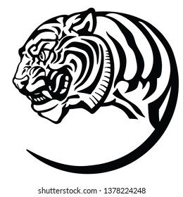 tiger head. Logo icon emblem badge .Black and white Isolated vector illustration