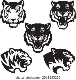 Tiger Head Logo and Icon Silhouette Collection