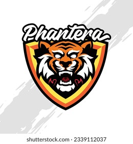 Tiger Head Logo Mascot Digital Illustration on a Golden Shield