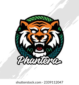 Tiger Head Logo Mascot Digital Illustration with Oriental Circle Mark