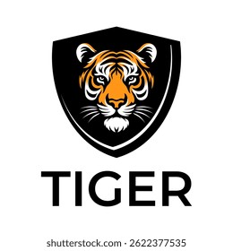 Tiger head logo mascot vector illustration. Emblem art design out line hand draw of wild animals face