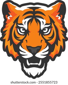 Tiger head logo with outline. Tiger head patch and print. Roaring tiger head color icon.