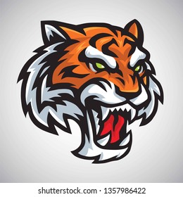 Tiger Head Logo Roaring Esport Sports Mascot Design Vector Illustration Art Icon