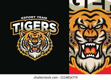 Tiger Head Logo Roaring Esport Sports Mascot Design Vector Illustration Art Icon