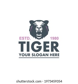 TIGER HEAD LOGO, simple silhouette of tiger closeup vector illustrations