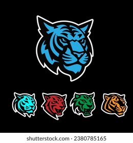 Tiger head logo template vector icon illustration design on black background. Tiger icon logo template