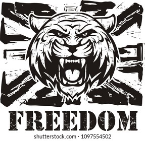 Tiger head logo for t-shirt, Tiger mascot Sport wear typography emblem graphic, athletic apparel stamp.