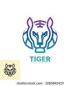 Tiger Head Logo With A Unique And Modern Line Concept. Creative Predator Logo Design Template. Logo Colorful