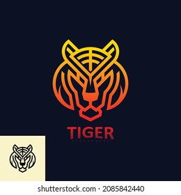 Tiger head logo with a unique and modern line concept. Creative Predator logo design template. Logo colorful