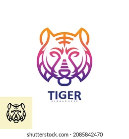 Tiger head logo with a unique and modern line concept. Creative Predator logo design template. Logo colorful