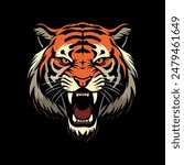 A tiger head logo vector design features a stylized representation of a tiger