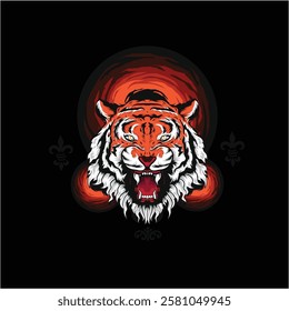 A tiger head logo vector design features a stylized representation of a tiger's face, showcasing its majestic and fierce nature. and isolated black background