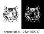 Tiger head logo vector icon illustration line outline on white background.	