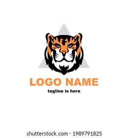 Logo de la cabeza del tigre - mascota del icono del logo del vector en el fondo del triángulo