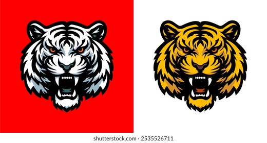 vetor do logotipo da cabeça do tigre, cor base branca e amarela escura