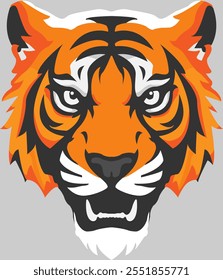 Tiger head logo without outline. Tiger head patch and print. Roaring tiger head color icon.