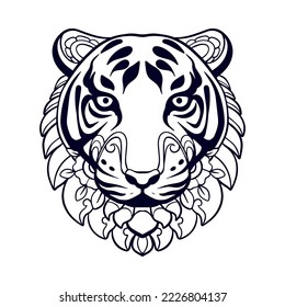 Artes de mandala de cabeza de tigre aisladas en fondo blanco