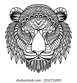 Tiger head mandala zentangle coloring page illustration for your company or brand