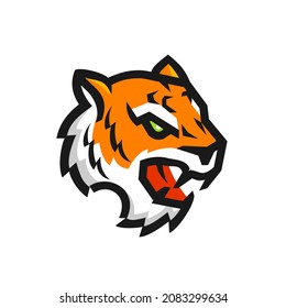 tiger head mascot design illustration logo for sport team, roaring cat animal design emblem character artwork, gaming club logo vector