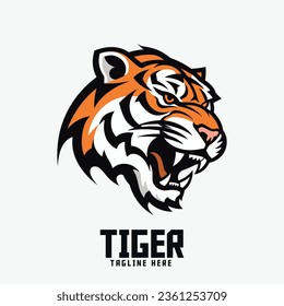 Tiger head mascot logo, Big feline icon badge emblem for Sport and Esport: Animal template