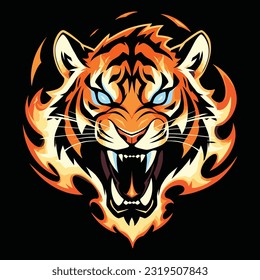 Tiger Head Mascot Logo for Esport. Tiger T-shirt Design. Isolated on Black Background