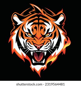 Tiger Head Mascot Logo for Esport. Tiger T-shirt Design. Isolated on Black Background