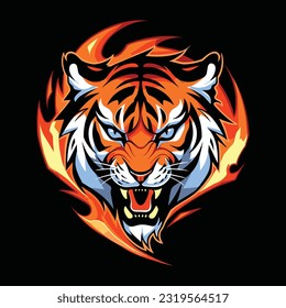 Tiger Head Mascot Logo for Esport. Tiger T-shirt Design. Isolated on Black Background