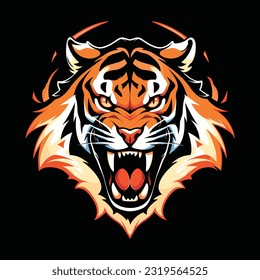 Tiger Head Mascot Logo for Esport. Tiger T-shirt Design. Isolated on Black Background