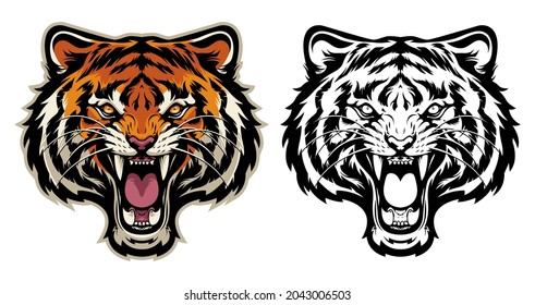 tiger head mascot logo illustration full color