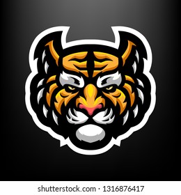 Tiger Head Mascot Logo isolated on Blue Bacground