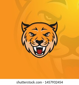 Tiger head mascot logo. Roaring animal. Sport emblem vector illustration.