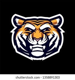 Tiger Head Mascot Logo for Sport and Esport isolated on dark Background