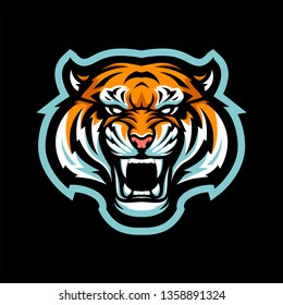 Tiger Head Mascot Logo for Sport and Esport isolated on dark Background