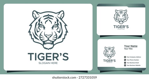 Tiger Head Mascot Logo Template, Fierce Wild Cat Face Icon for Sports Team, Security Brand, and Corporate Business Identity