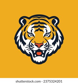 Tiger head mascot logo vector illustration on yellow background. Tiger head mascot for sport team. Wild animal