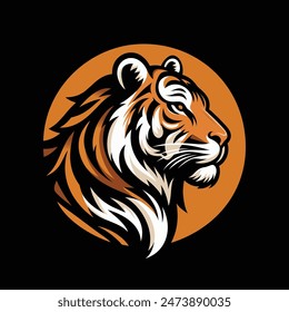 Tiger Head Mascot logo, vector illustration on a black background.