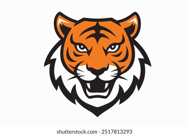 O logotipo do mascote da cabeça do tigre, ícone no fundo branco.	