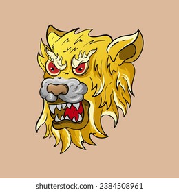 Mascota de la cabeza del tigre. Ilustración vectorial de la cabeza del tigre aislada en el fondo amarillo