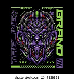 tiger head mecha and shield with streetwear concept illustration design for t shirt and merchandise
