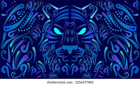 tiger head mexican huichol art illustration poster banner in vector format