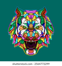 Tiger head multicolored vector in pop art style design