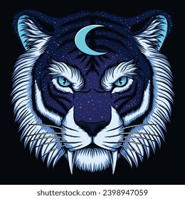 Tiger head mystical moon vector illustration for your company or brand