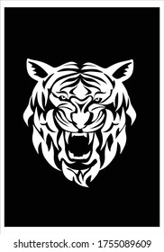 Tiger head on artline black and white for logo icon background and image
