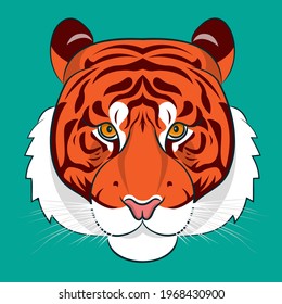 Cabeza de tigre sobre fondo verde. Emblema, logotipo, símbolo. Ilustración vectorial. 