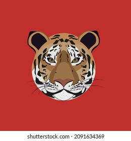 Tiger head on a red background. Symbol of the year. vector illustration