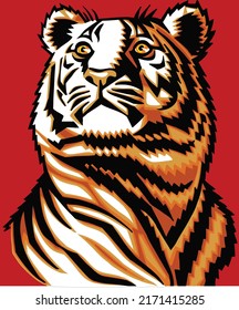 Tiger head on a red background