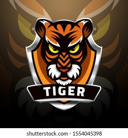 Tiger head on the shield logo esport