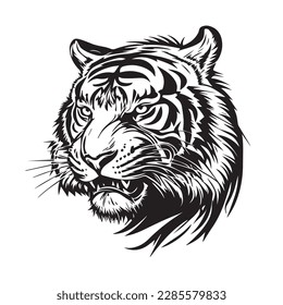 Tiger head on a white background. Vector silhouette svg illustration.