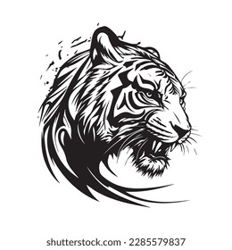 Tiger head on a white background. Vector silhouette svg illustration.